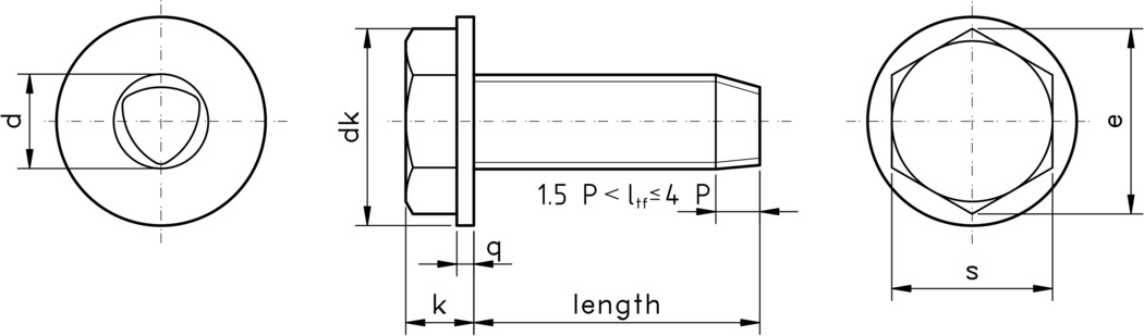 technical drawing of Hex Head with Flange Thread Rolling Screws for ISO metric threads - Similar to DIN 7500