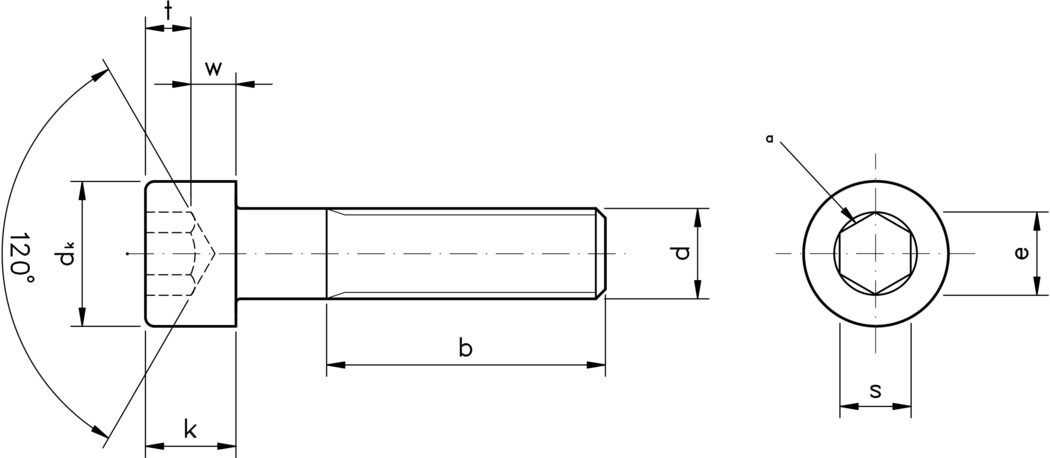 technical drawing of Hexagon socket head cap screws ISO 4762 / DIN 912