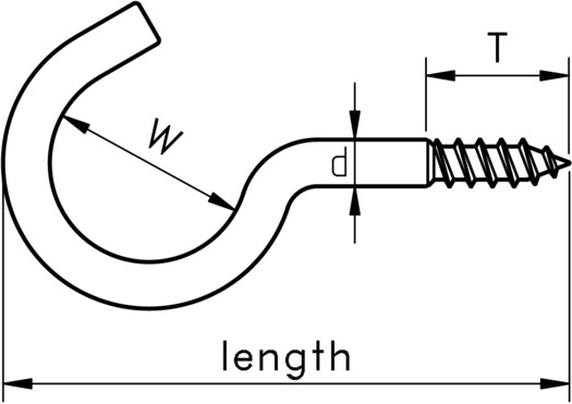 technical drawing of Cup Hooks with Wood Thread
