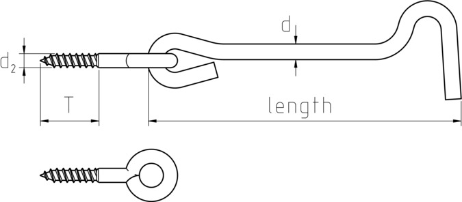 technical drawing of Gate and Shutter Hook and Eyes with Wood Thread