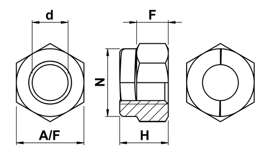 technical drawing of Aerotight All Metal Locking Nuts