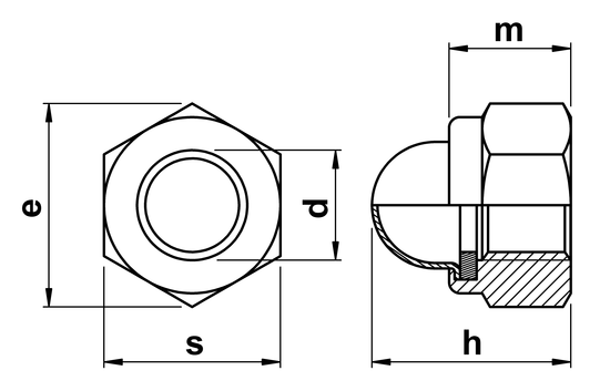 technical drawing of Dome Nyloc Nuts DIN 986