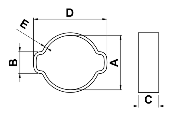 technical drawing of Double Ear Hose Clamps in A2 Stainless Steel