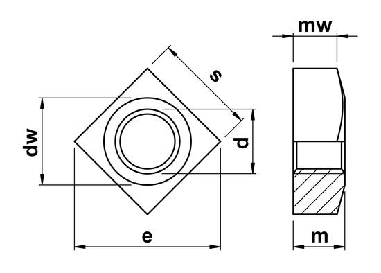 technical drawing of Square Nuts