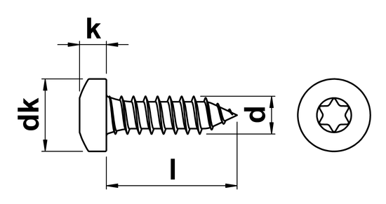 technical drawing of Torx Pan Head Self Tapping Screws Type C (AB)