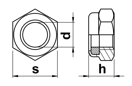 technical drawing of UNF Nylon Insert Hex Nuts Thin Type