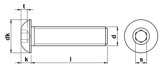 technical drawing of UNF Socket Head Button Screws ASME B18. 3-2003