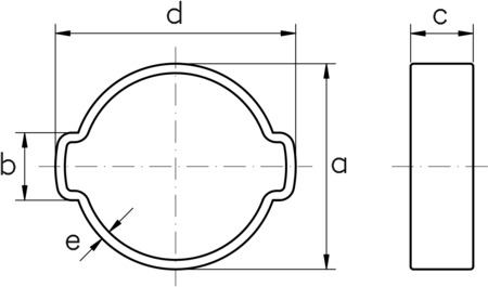 technical drawing of double ear hose clamps