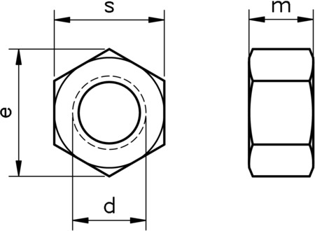 technical drawing of UNF Full Hex Nut, to ASME B18.2.2