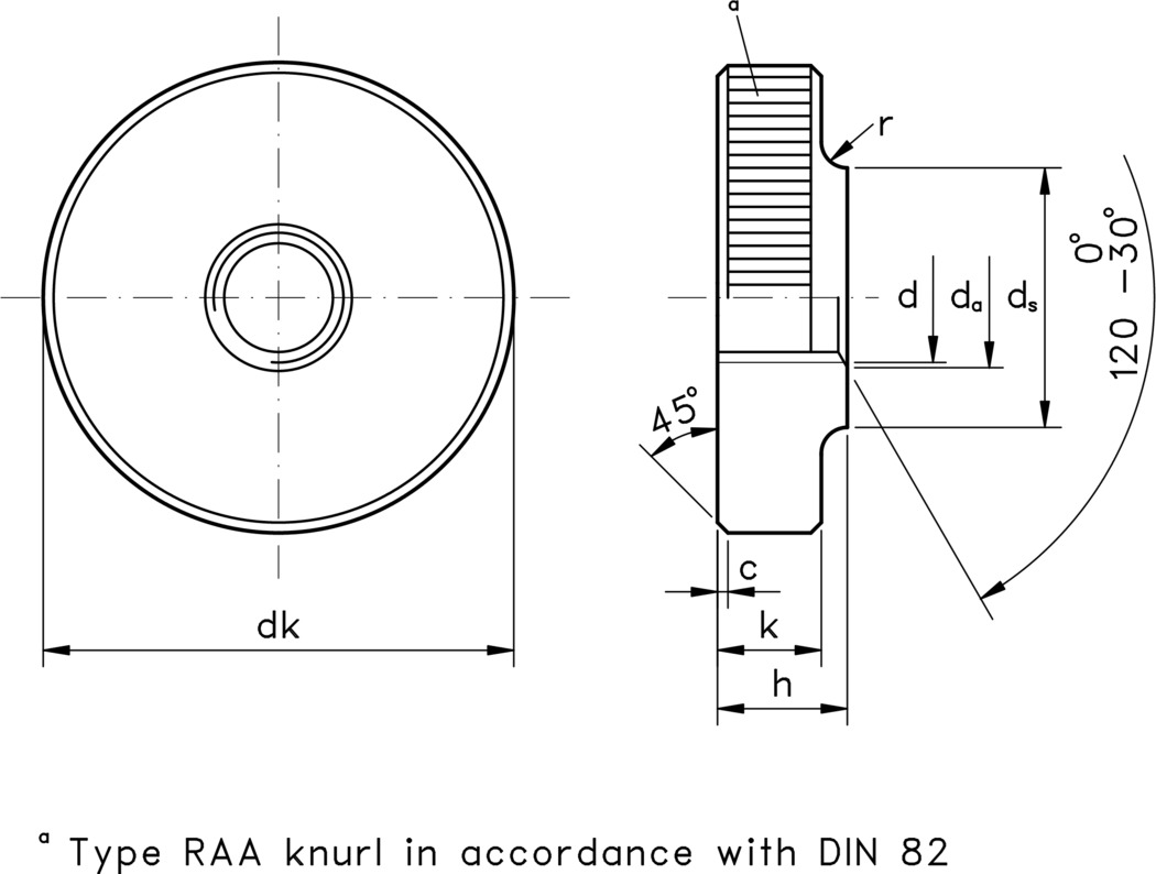 technical drawing of Thumb Nuts Low Type, to DIN 467