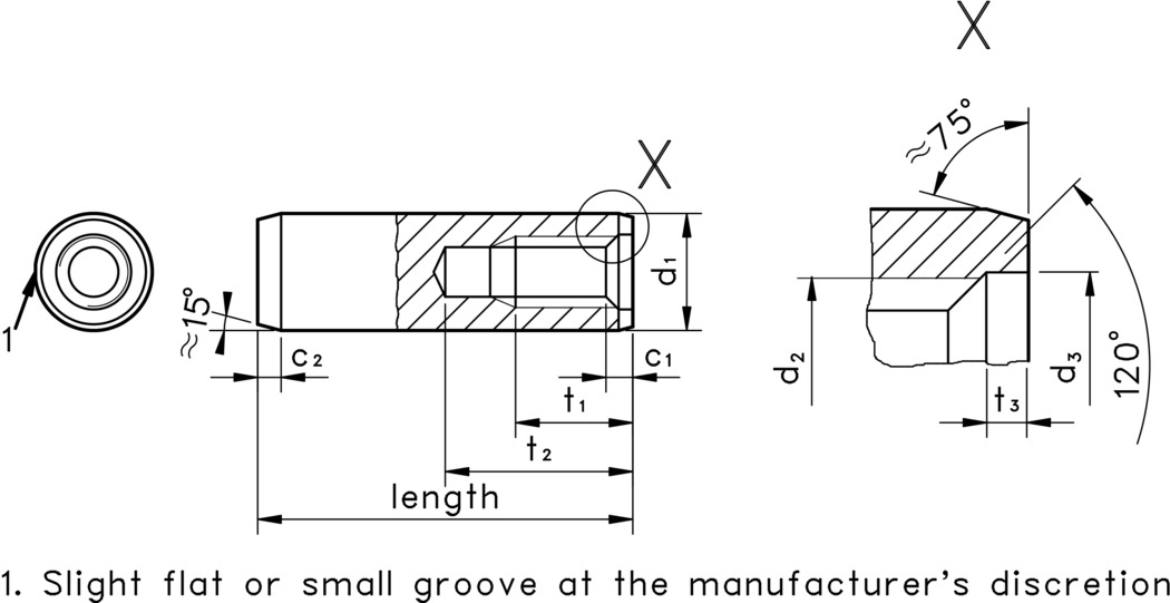 technical drawing of Extractable Dowel Pin - ISO 8733