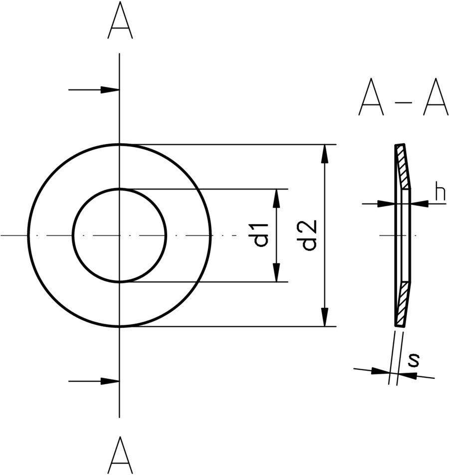 technical drawing of a disc spring washer