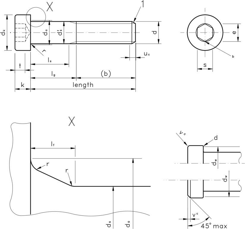 technical drawing of Hexagon Socket Head Cap Screws with Low Head, to DIN 7984