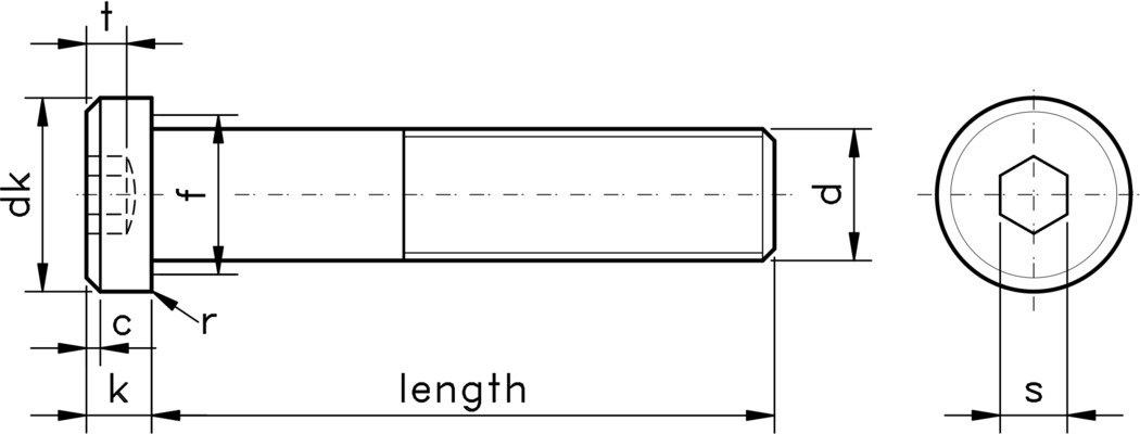 technical drawing of UNC Low Socket Head Cap screw, to ASME standard ASME B18.3
