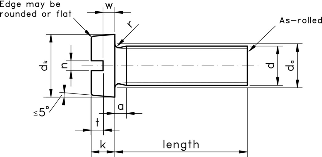 technical drawing of Slotted Cheese Head Screws, to DIN 84