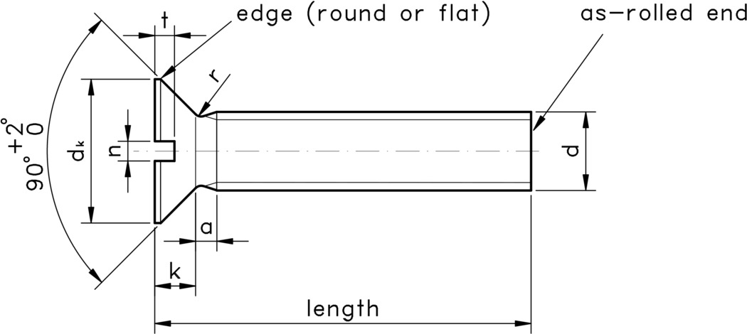 technical drawing of Slotted Countersunk Head Screws, to DIN 963