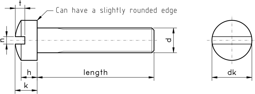 technical drawing of UNC Slotted Fillister Machine Screw