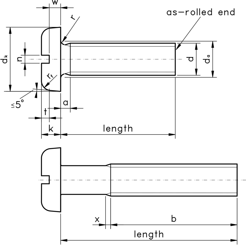 technical drawing of Slotted Pan Head Screws, to DIN 85