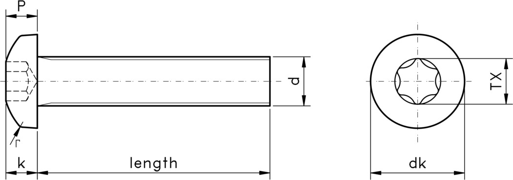 technical drawing of UNC Torx Pan Head Machine Screws, ASME B18.6.3