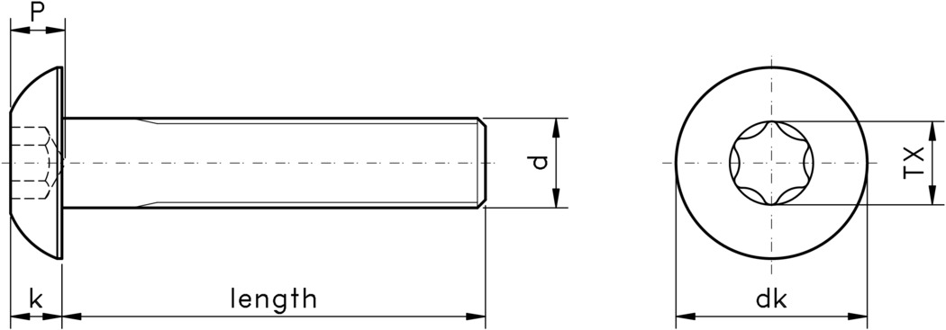 technical drawing of UNC Torx Truss Machine Screws, ASME B18.6.3