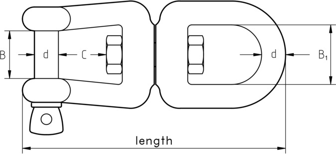 technical drawing of Shackle with Swivel Eye Fork