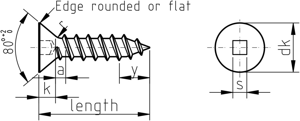 Figure 1: Square Drive Countersunk Head Self Tapping Screws