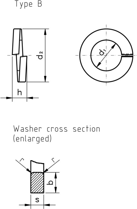 technical drawing of Rectangular Section Spring Washers - DIN 127