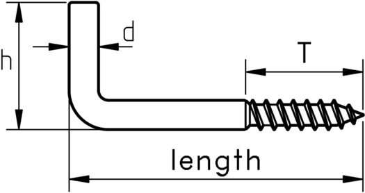 technical drawing of Square Hooks with Wood Thread