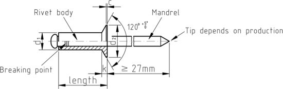 technical drawing of Blind Rivets with Countersunk Head to DIN 7337