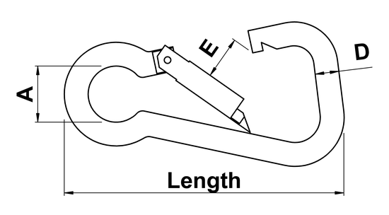 technical drawing of Carbine Hook Asymmetric Shape