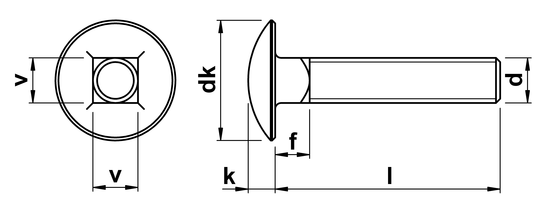 technical drawing of Carriage Bolts DIN 603 with full thread