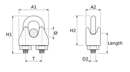 technical drawing of Clamp for Wire Rope, Sim. DIN 741