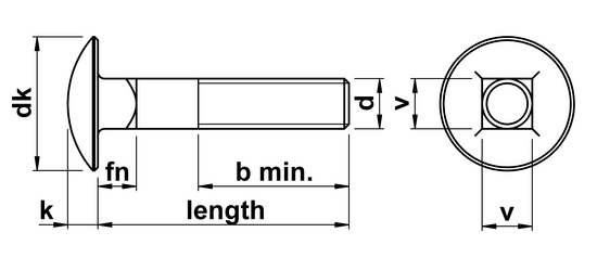 technical drawing of Coach Bolts DIN 603 with partial thread