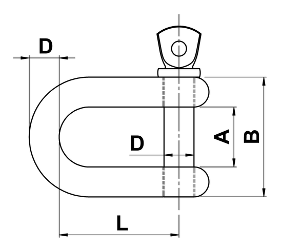 technical drawing of 'D' Shackle