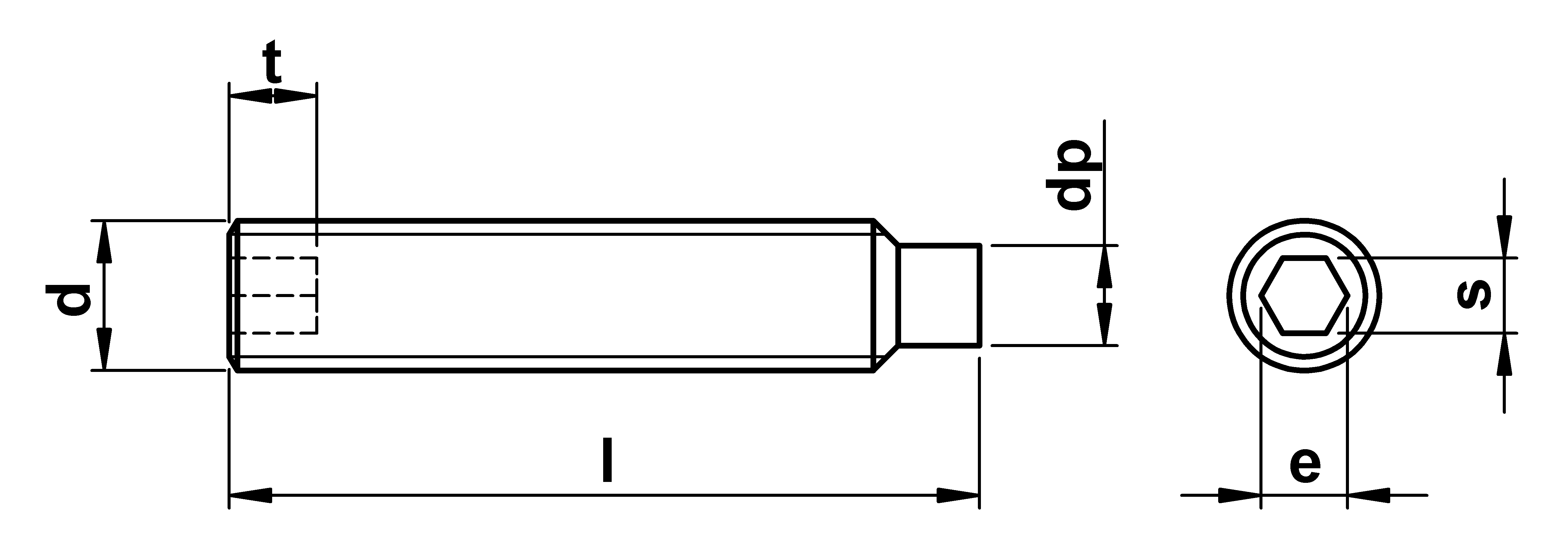 technical drawing of Dog Point Grub Screws ISO 4028 / DIN 915