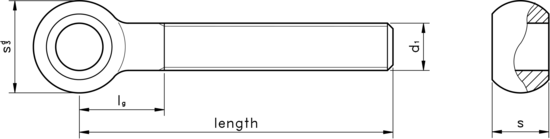 technical drawing of Eye Bolt DIN 444 Type LB / Swing Bolt with Full Thread