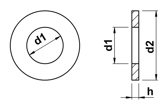 technical drawing of Form A Washers DIN 125A (Similar to ISO 7089)