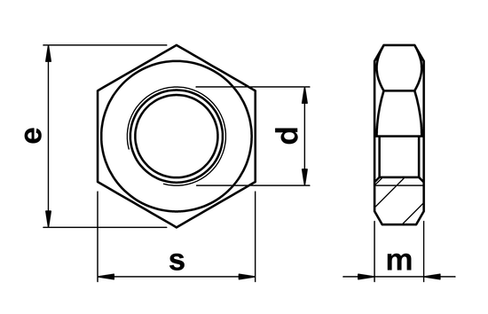 technical drawing of Half Nuts (Lock Nut) Coarse Pitch DIN 439
