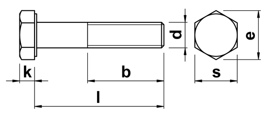 technical drawing of Hex Head Bolt ISO 4014 (DIN 931)