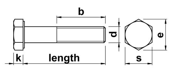 technical drawing of Hex Head Bolts with Part Thread DIN 931 (ISO 4014)