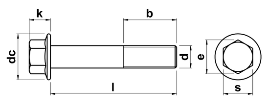 technical drawing of Hex Head Flange Bolts without Serrations EN 1665 / DIN 6921