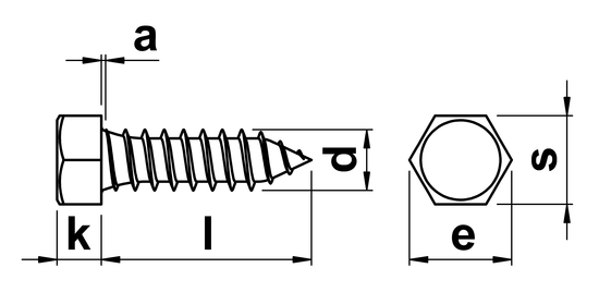 technical drawing of Hex Self Tapping Screws Type C (AB) ISO 1479 (DIN 7976)
