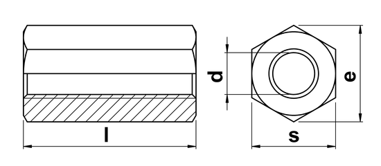 technical drawing of Hexagon Coupler Nut