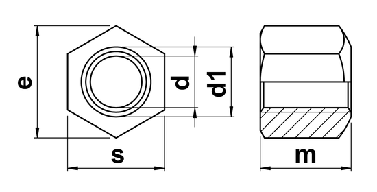technical drawing of Hexagon Nut (Type B) with height 1.5 x thread diameter DIN 6330