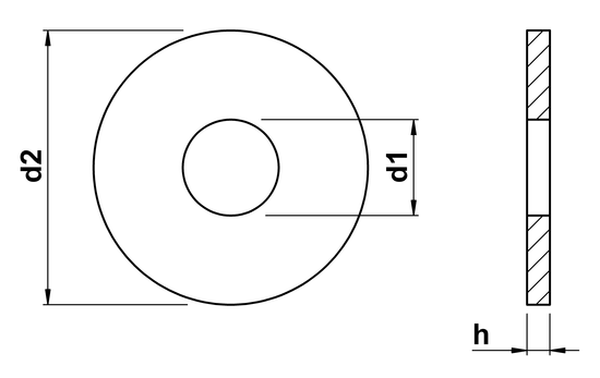 technical drawing of Large Washers to DIN 9021/BS 4320 Form G