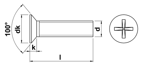 technical drawing of Phillips Csk Machine Screw ASME B18. 6.3