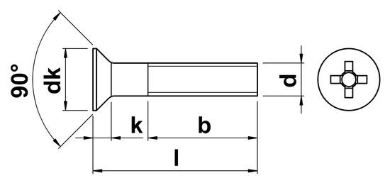 technical drawing of Phillips Csk Machine Screws ISO 7046 part 1 & 2 (DIN 965H)