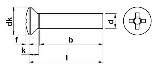 technical drawing of Phillips Raised Csk Machine Screws DIN 966 H