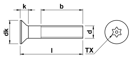 technical drawing of Pin Torx Countersunk Security Screws