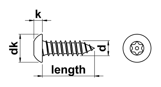 technical drawing of Pin Torx Security Button Head Self Tapping Screw (AB)